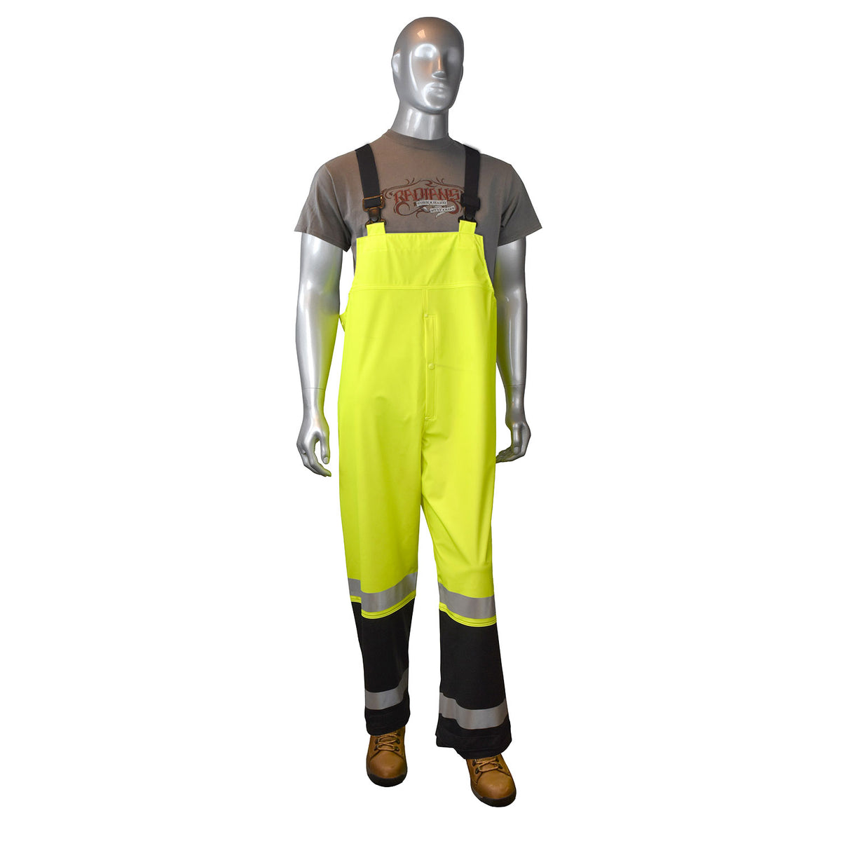 RW07 High Visibility Rainwear Overalls - Hi-Vis Green / Black - Size 4X