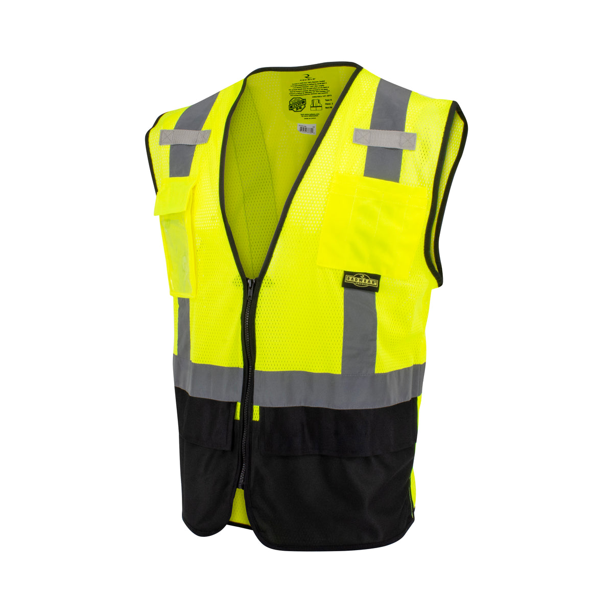 SV75B-2 Black Bottom Self-Extinguishing Surveyor Vest - Hi-Vis Green - Size L-XL