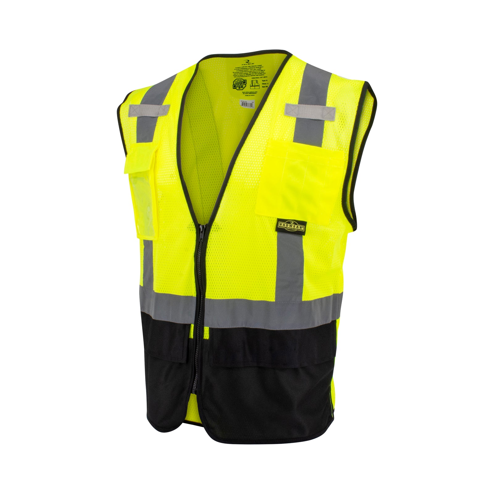SV75B-2 Black Bottom Self-Extinguishing Surveyor Vest - Hi-Vis Green - Size L-XL