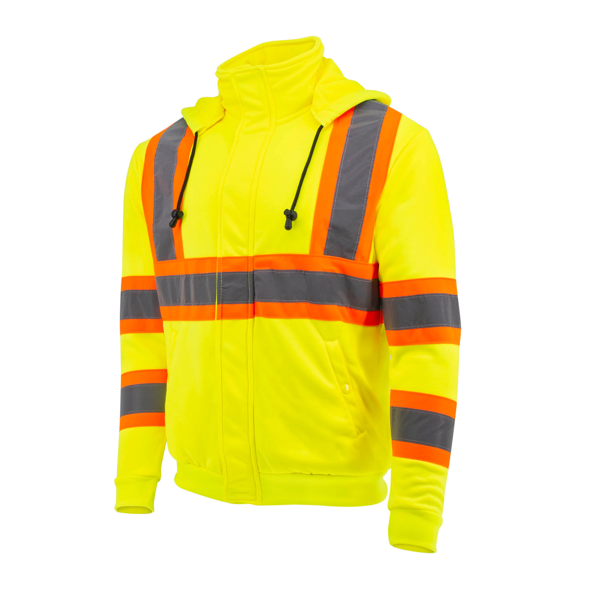 SW01X-2 High Neck Zip Front X-Back Hooded Sweatshirt - Hi Vis Lime - 2X