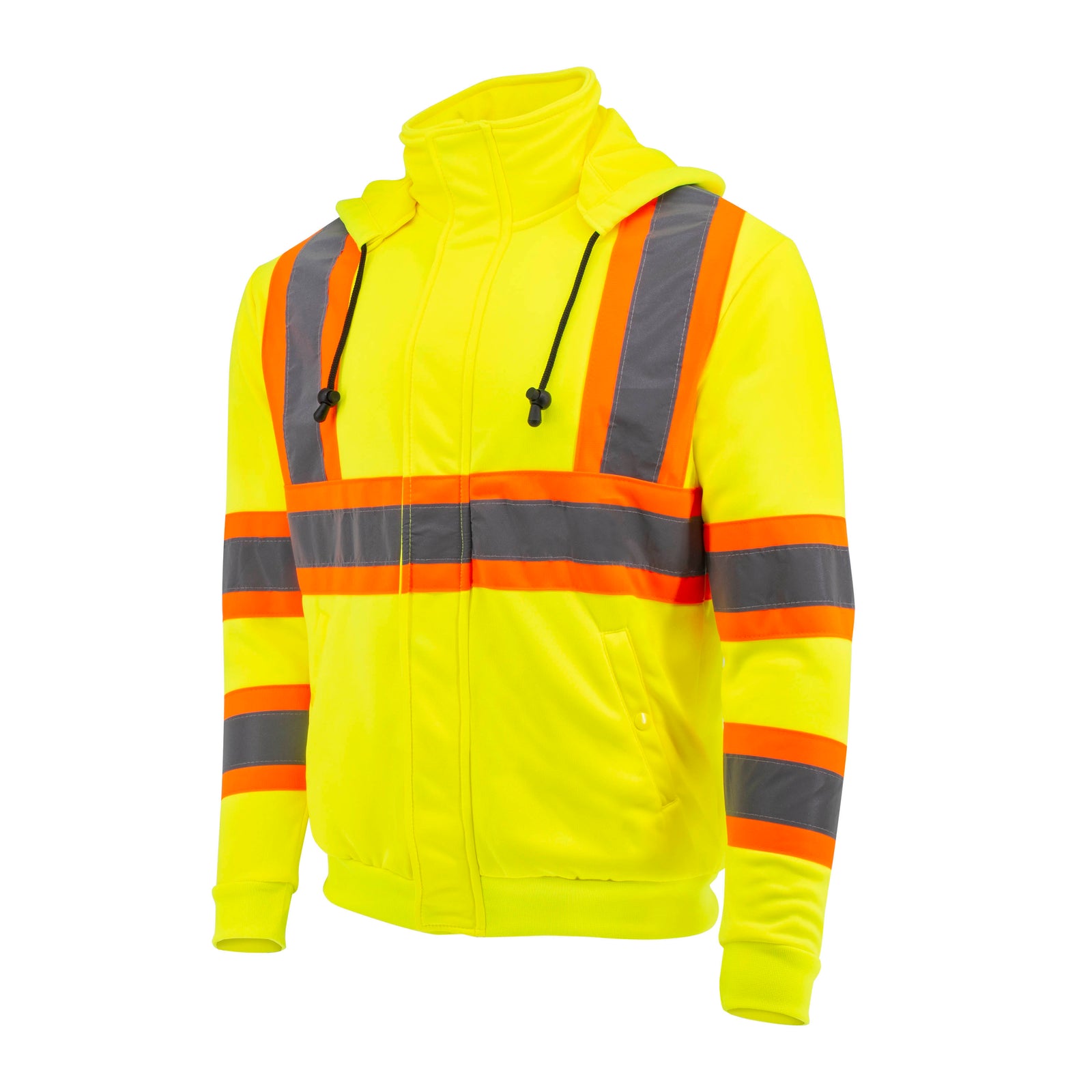SW01X-2 High Neck Zip Front X-Back Hooded Sweatshirt - Hi Vis Lime - 2X