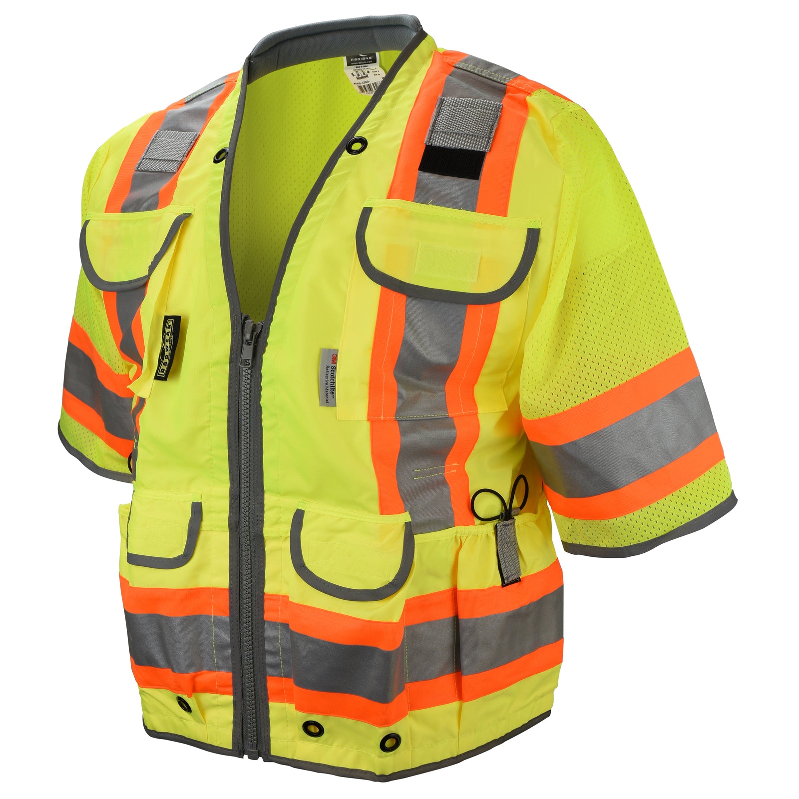 SV55-3 Class 3 Heavy Woven Two Tone Mesh Engineer Vest - Orange - Size M