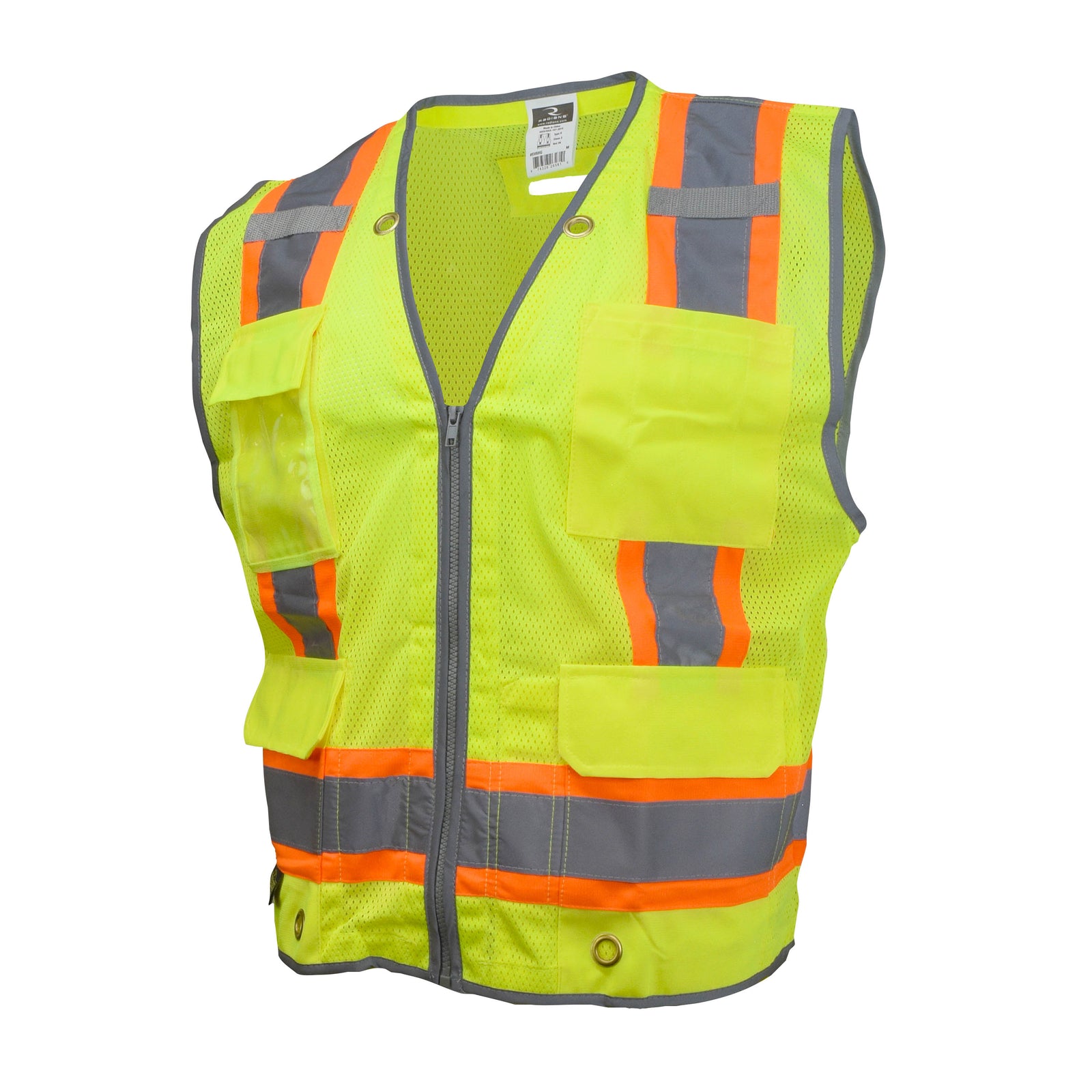 SV6H Type R Class 2 Heavy Duty Two Tone Mesh Surveyor Vest with Solid Pockets - Orange - Size XL