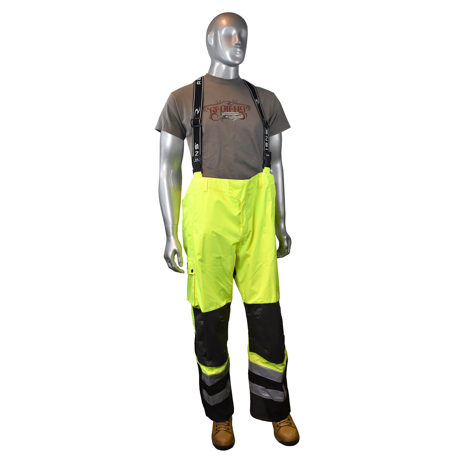 RW32-EZ1Y Heavy Duty Rip Stop Waterproof & Breathable Pants w/Bib - Hi-Vis Green - Size L