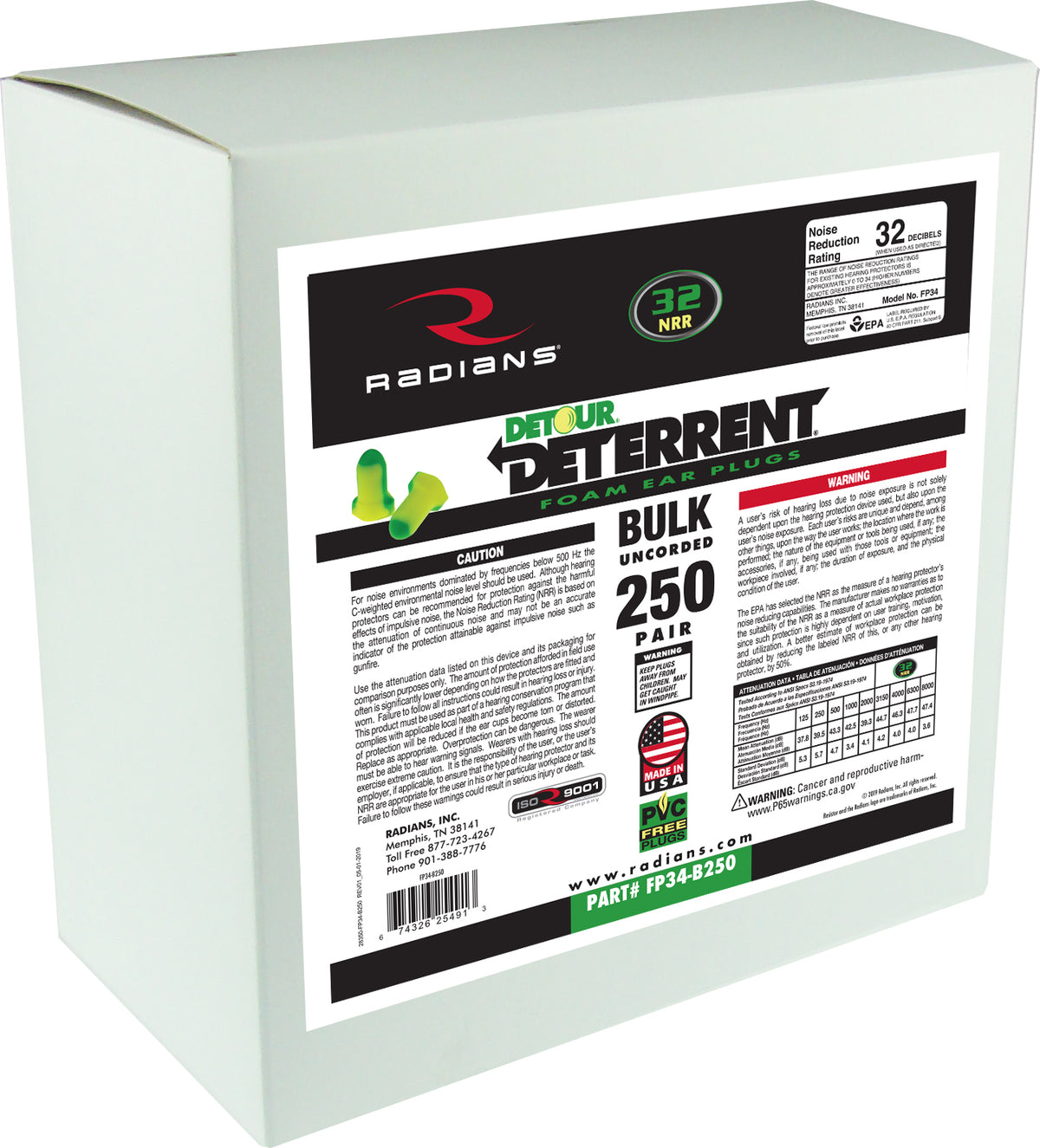 Deterrent® 32 Disposable Uncorded Earplug Dispenser Refill - 250 Pair