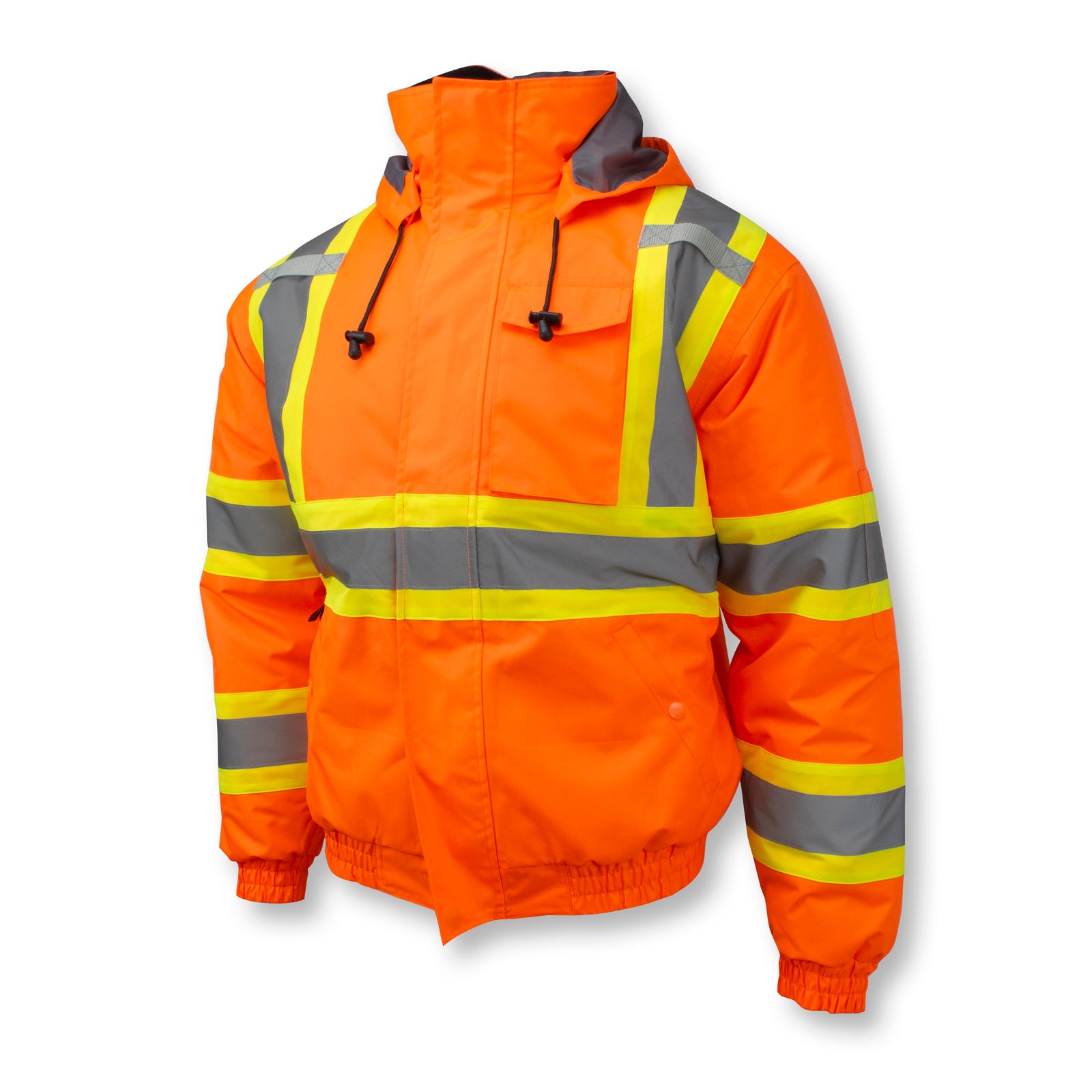 SJ11QX-3 Class 3 X-Back High Visibility Quilted Bomber Jacket with Hood - Hi Vis Lime - M