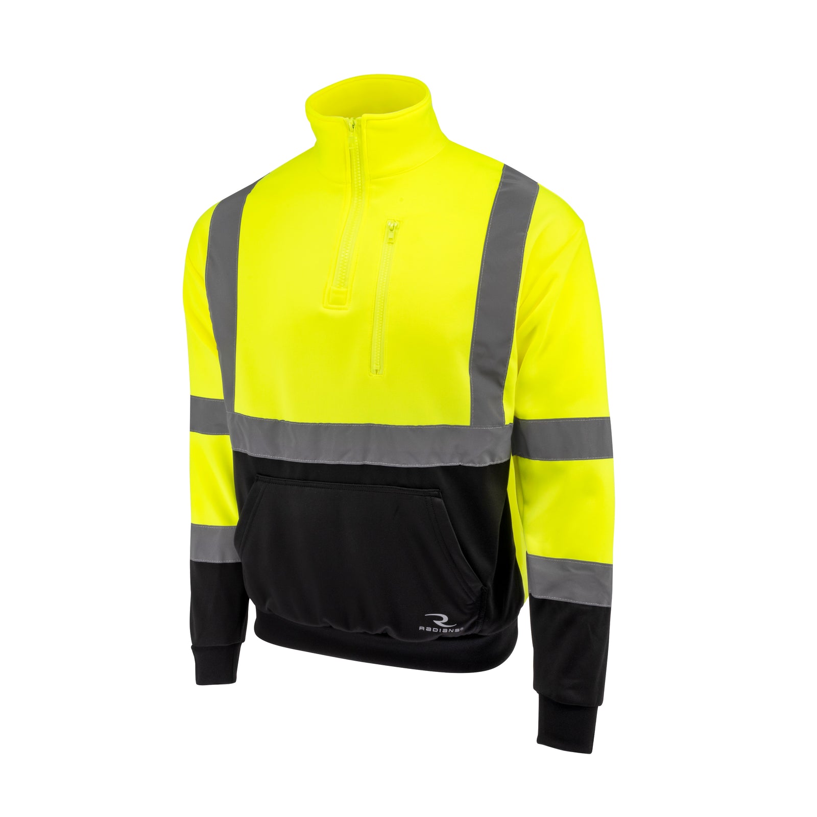 SJ34B-3 Class 3 Color Blocked 1/4 Zip Sweatshirt - Hi Vis Green - Size M
