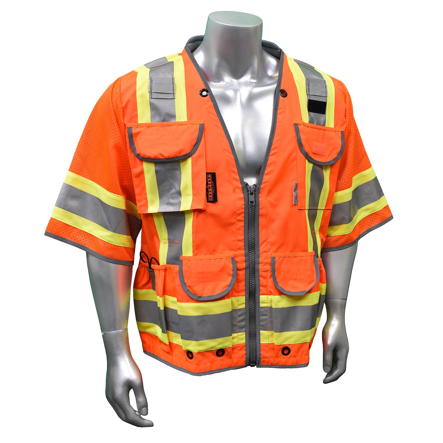 SV55-3 Class 3 Heavy Woven Two Tone Mesh Engineer Vest - Orange - Size M