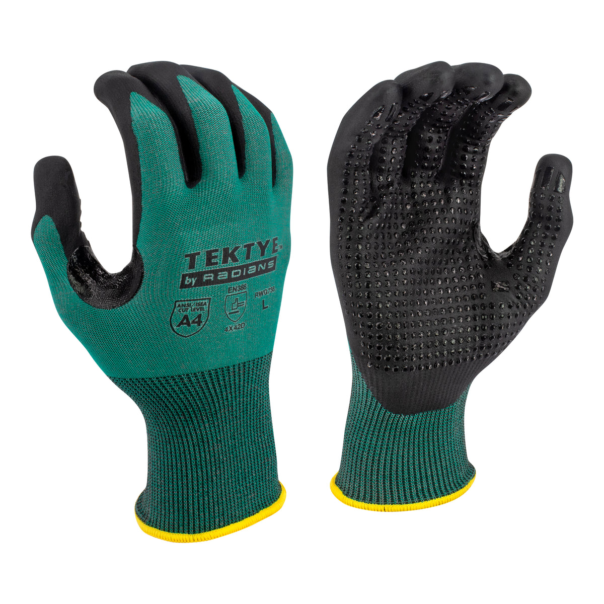 RWG738 TEKTYE® A4 Dark Green Nitrile Dip Cut Protective Work Glove - Size XS
