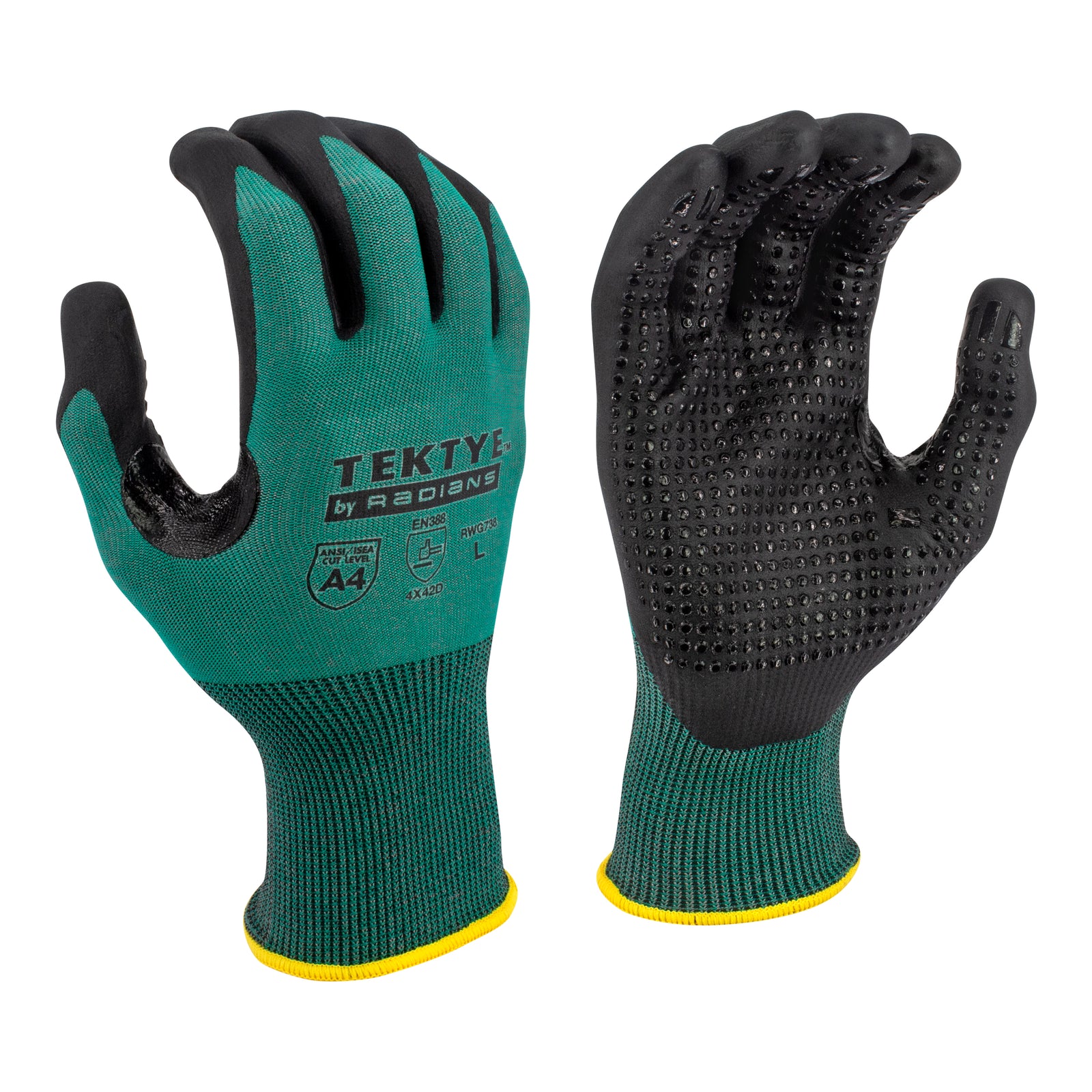 RWG738 TEKTYE® A4 Dark Green Nitrile Dip Cut Protective Work Glove - Size XS