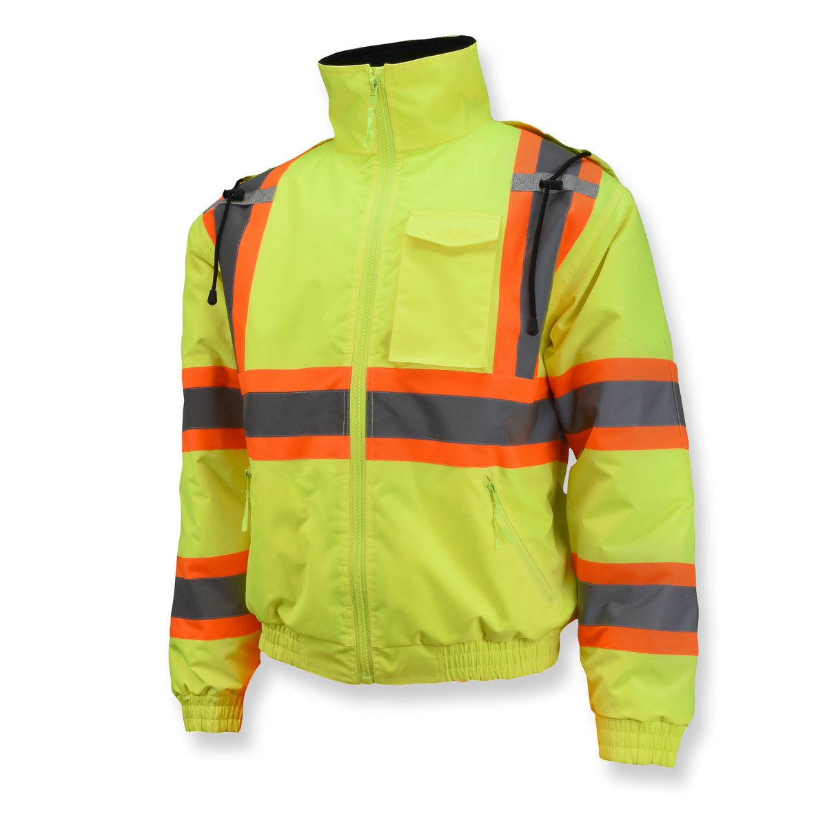 SJ11QX-3 Class 3 X-Back High Visibility Quilted Bomber Jacket with Hood - Hi Vis Lime - M