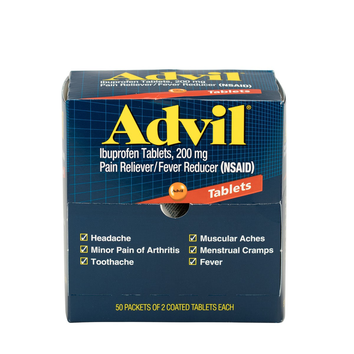 Advil Ibuprofen Medication, 50 Doses Of Two Tablets, 200 Mg - BS-FAK-15000-1-FM