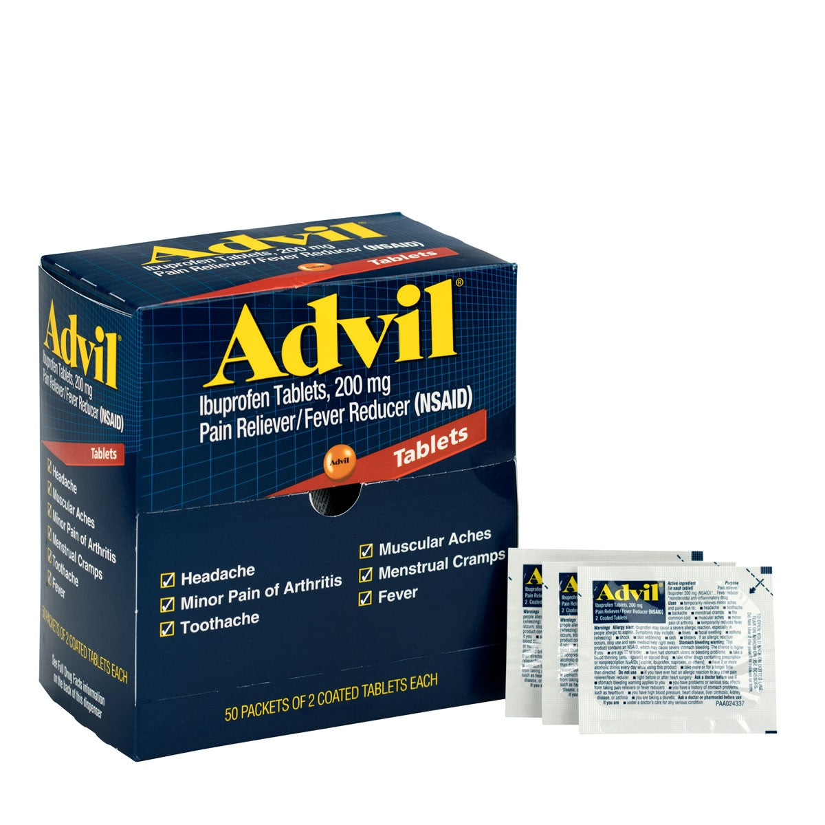 Advil Ibuprofen Medication, 50 Doses Of Two Tablets, 200 Mg - BS-FAK-15000-1-FM