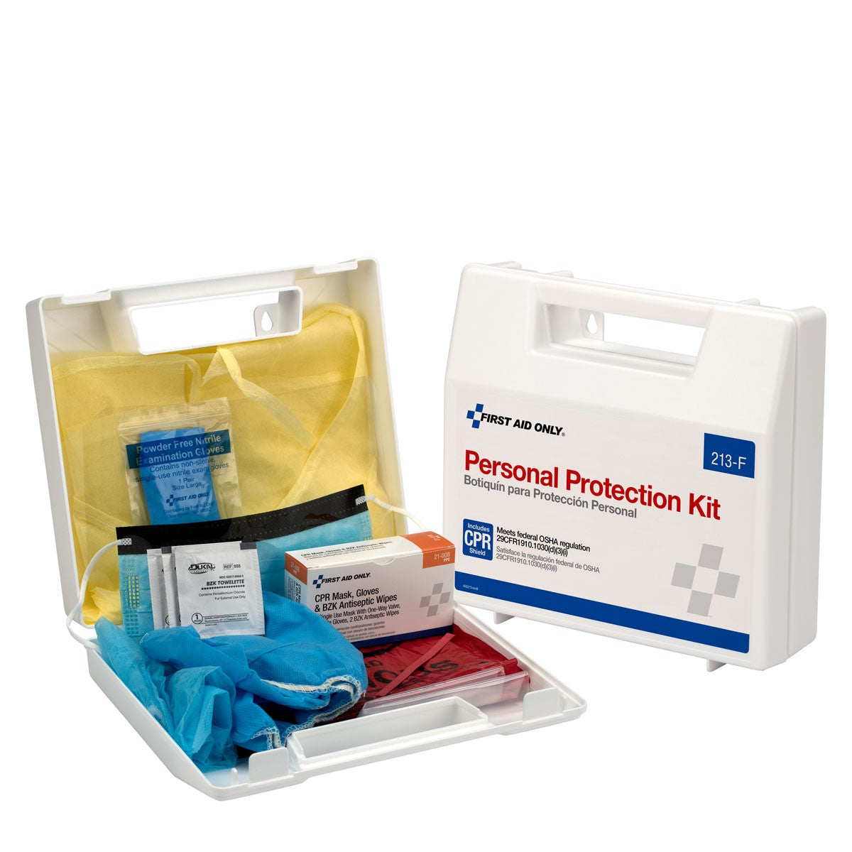 Personal Protection Kit, BBP (Blood Borne Pathogen) Spill Clean Up Apparel Kit With CPR Pack, Plastic Case - BS-FAK-213-F-1-FM