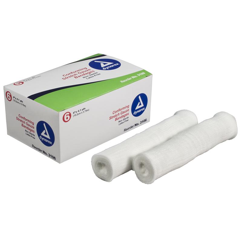 Dynarex 3106, Stretch Gauze Bandage Roll N/S 6&quot; - 8/6/Cs (48) - BS-SM-3106-1-FM