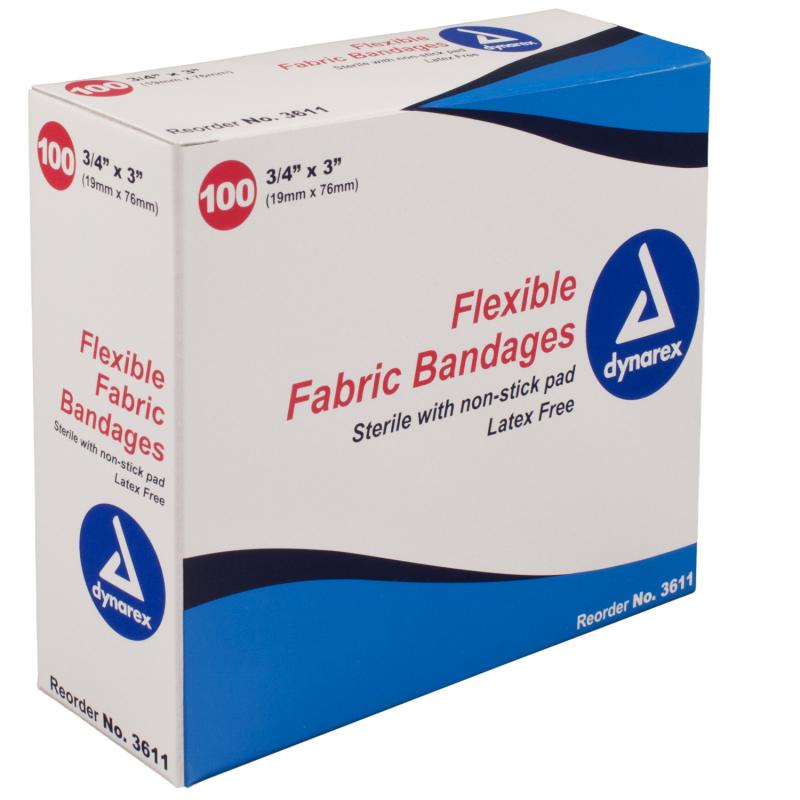 Dynarex 3611, Adhesive Bandage, Fabric 3/4&quot; X 3&quot;, St - 24/100/Cs - BS-SM-3611-1-FM