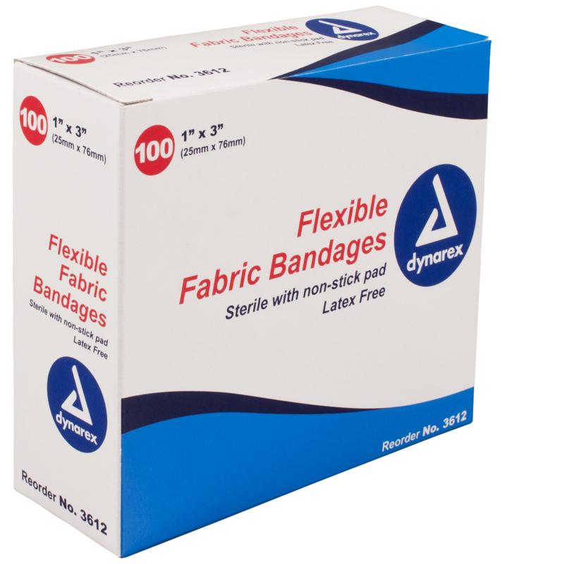 Dynarex 3612, Adhesive Bandage, Fabric 1&quot; X 3&quot;, St - 24/100/Cs - BS-SM-3612-1-FM