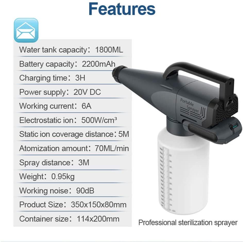 Cordless Electrostatic Mist Sprayer Machine with 2 Batteries
