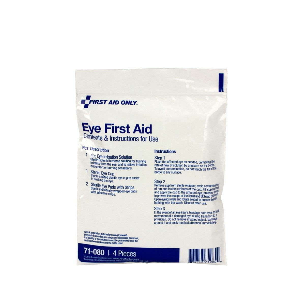 First Aid Only 7-600 10 Piece Eye Wash Kit - 4 Oz. Eyewash, Eye Pads &  Adhesive Strips