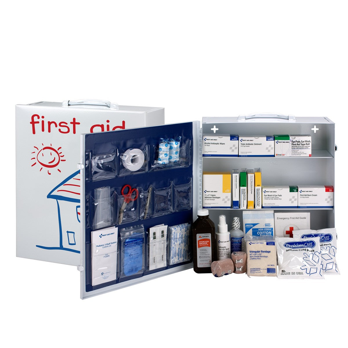 Pediatric 3 Shelf First Aid Metal Station - W-712005