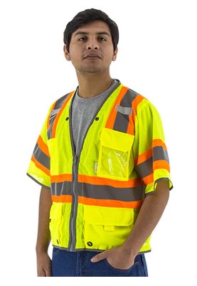 75-3325 High Visibility Vest with Two-Tone DOT Striping and D-Ring Pass Thru, ANSI 3, R HivizYellow