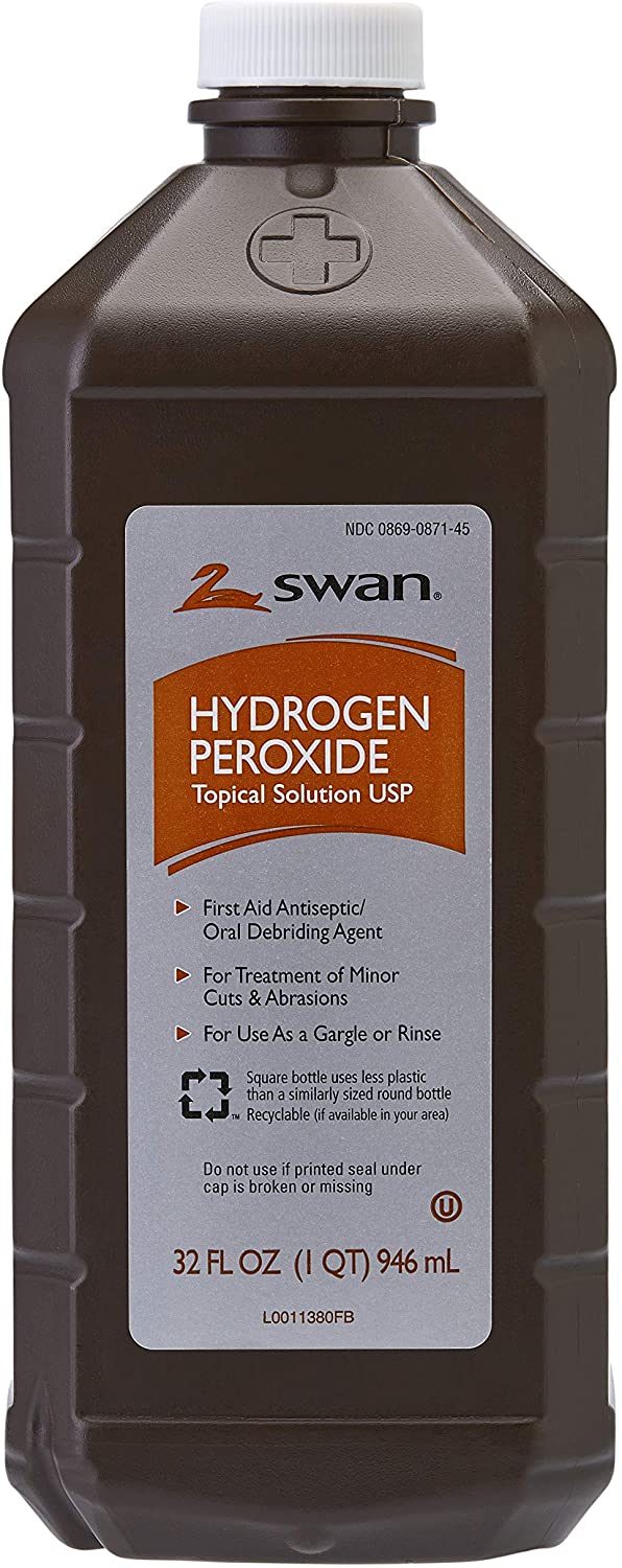 SWAN 3% Hydrogen Peroxide Topical Solution First Aid Antiseptic, 32 Fluid Ounce (Pack of 12), 384 Fl Oz