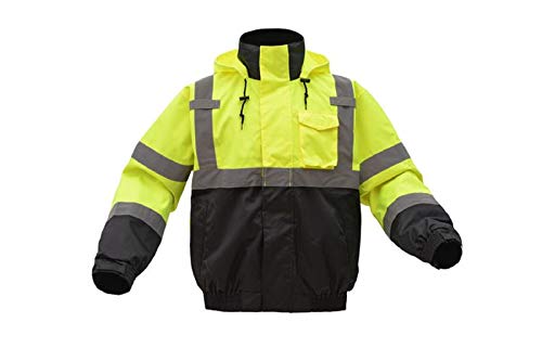 Waterproof Bomber Jackets for Men or Women - Hi Vis Waterproof Bomber Jacket - Removable Fleece - ANSI Class 3 Compliant (2XL, Hi Vis Yellow)