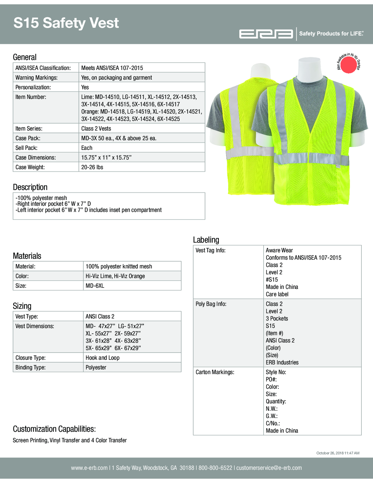 S15 Class 2 Mesh Safety Vest with 3M® Reflective Strips 1PC