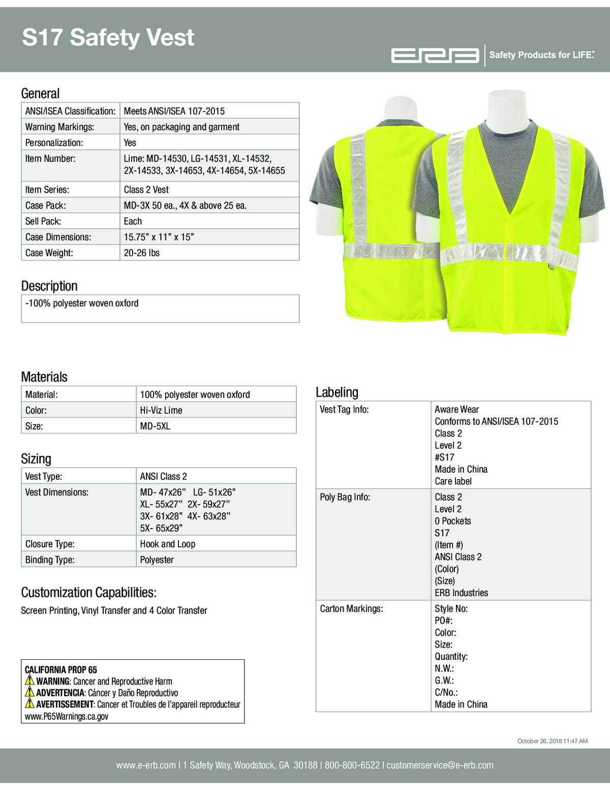 S17 Class 2 Safety Vest with 3M® High-Gloss Trim 1PC