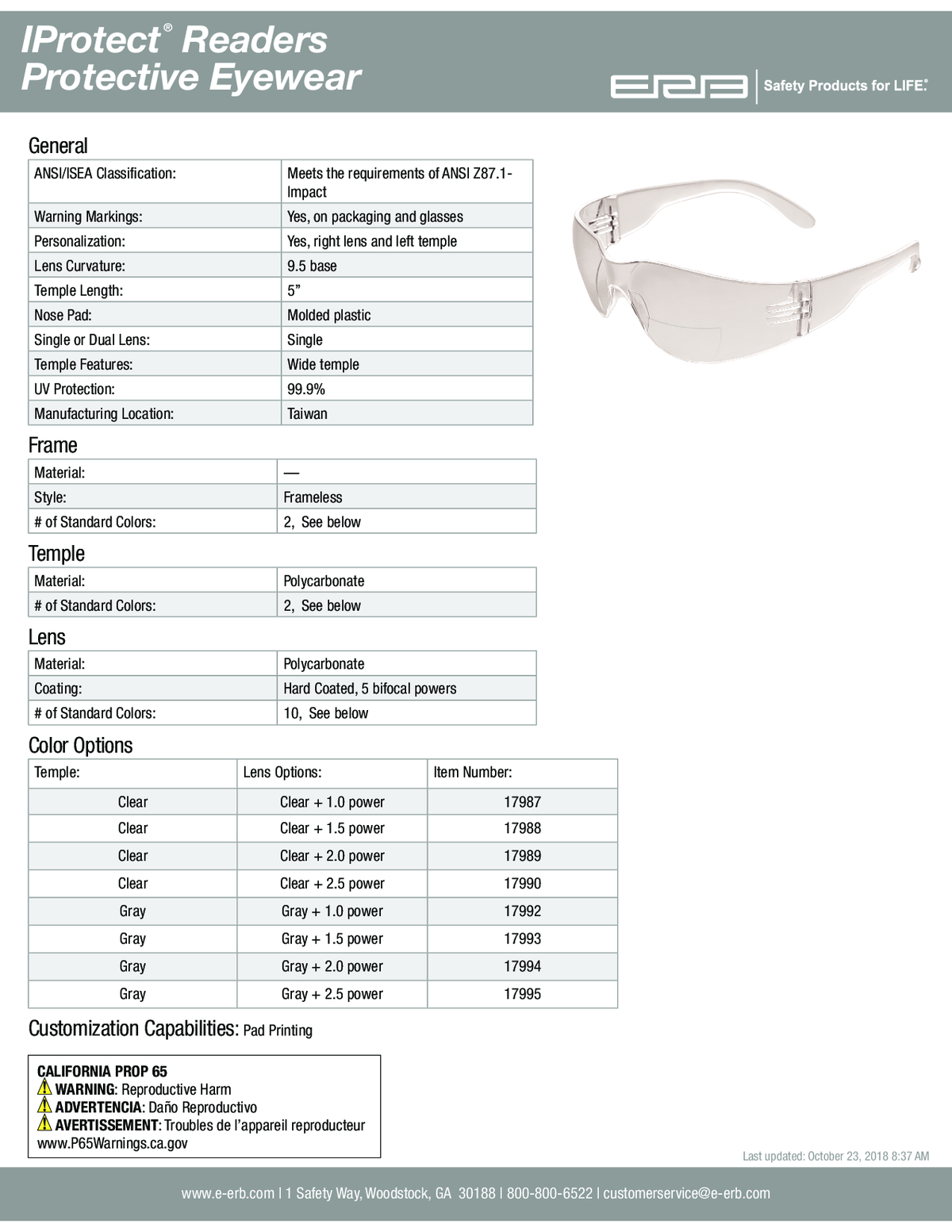 IPROTECT® Bifocal +1.0 Safety Glasses 1pc