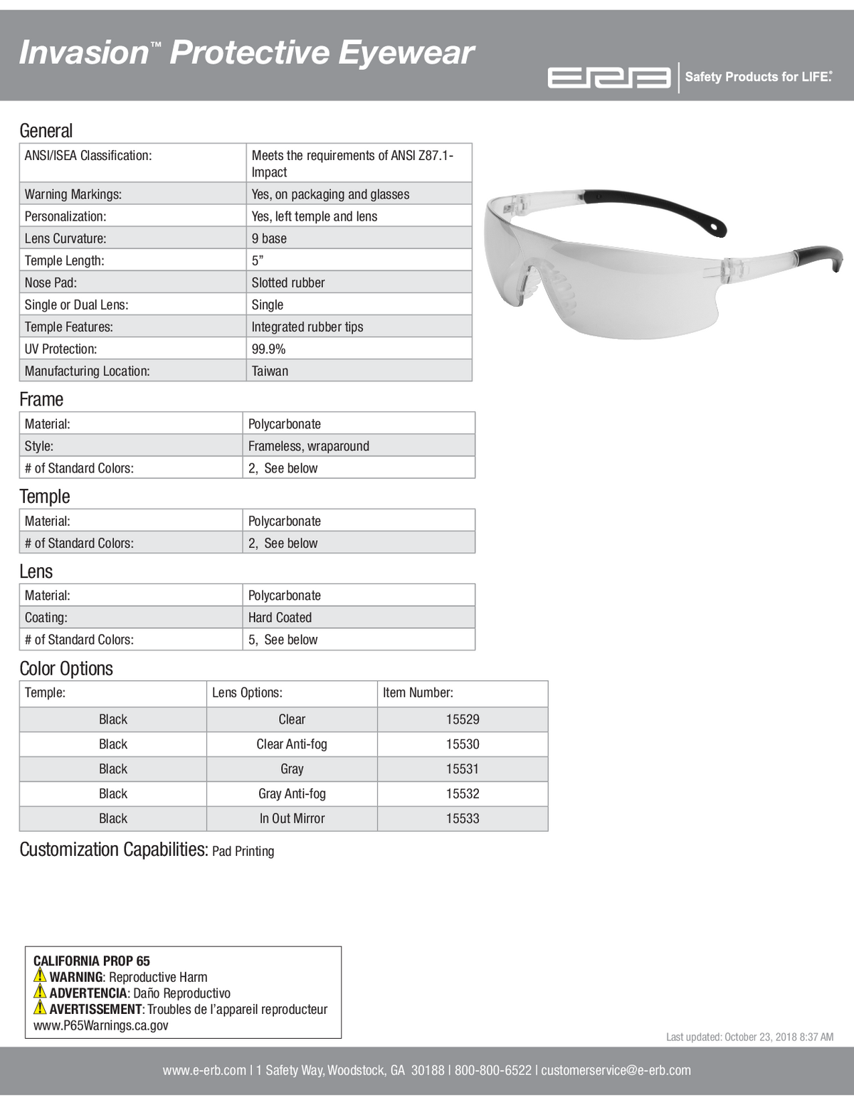 INVASION® Safety Glasses 1PC