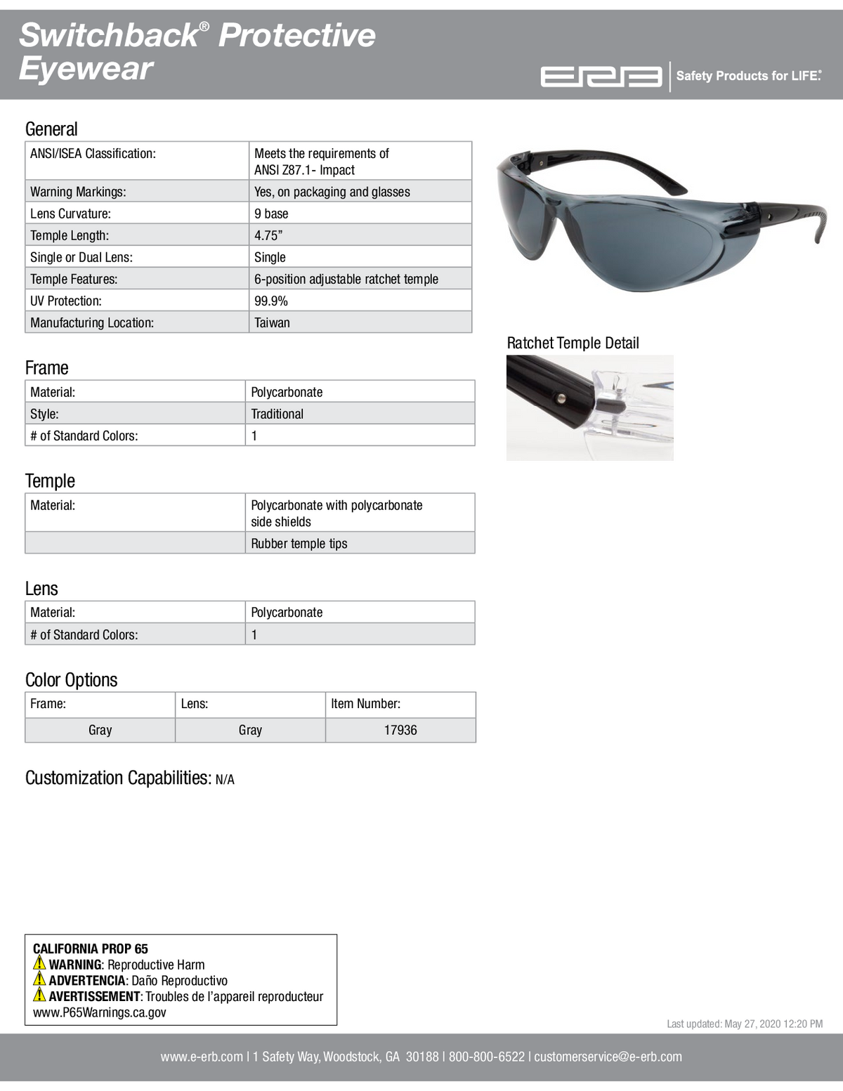 SWITCHBACK® Ratchet Safety Glasses 1PC