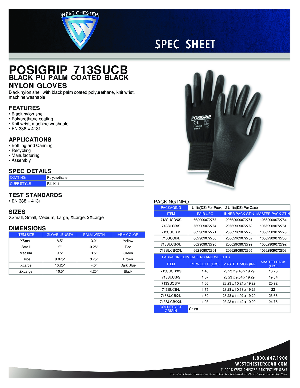 Polyurethane Gloves with Posi-Grip Coating 1pair