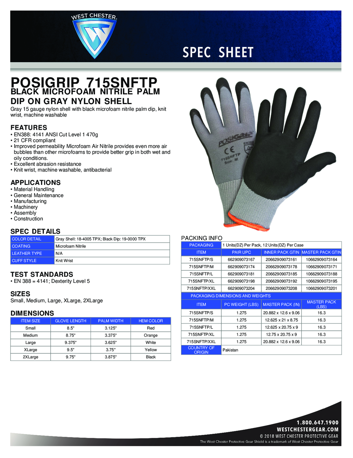 Posi-Grip Gloves with Coated Palm 1pair