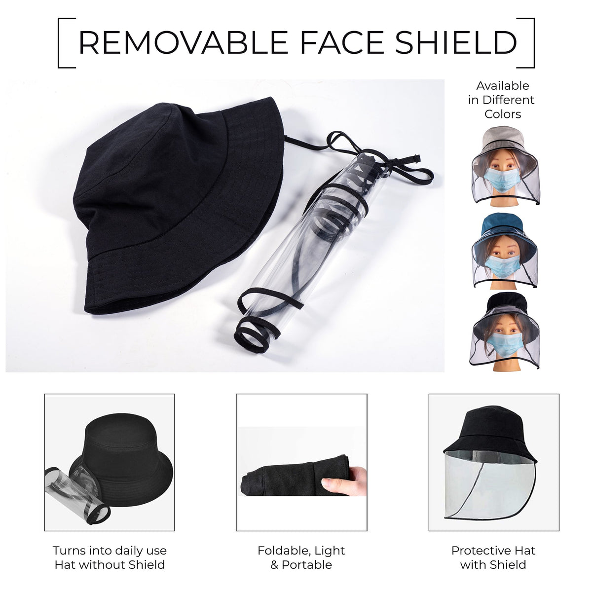 Firstahl 2 In 1 Design Protective Bucket Hat With Detachable Full Face Shield (Black)