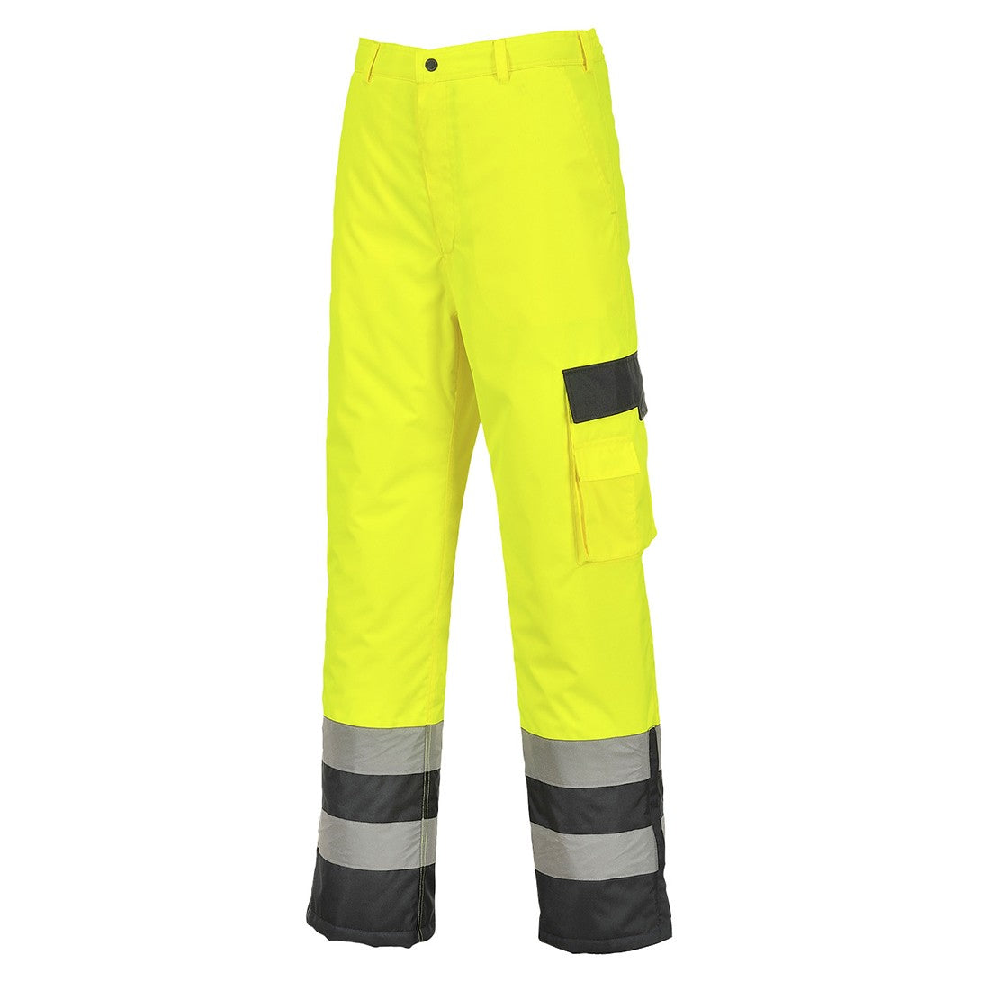 Hi Vis Contrast Pants Lined for Men and Women -  Waterproof Work Wear - Safety Ansi Class 2, High Visibility (HiVis Yellow/Navy)