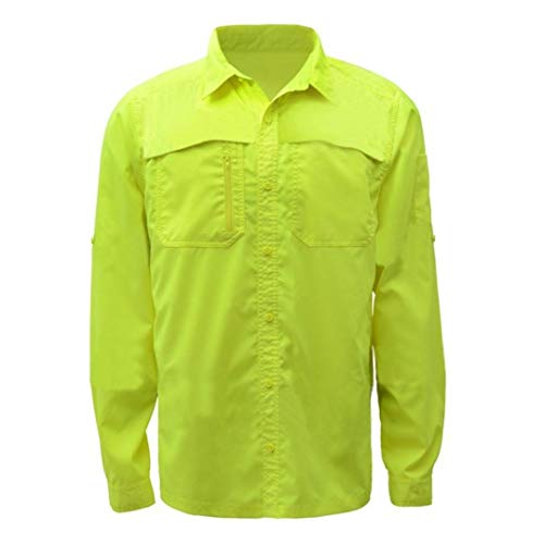 Non-ANSI New Designed Lightweight Ripstop Button Down Shirt w/SPF 50+ in Lime (X-Large)