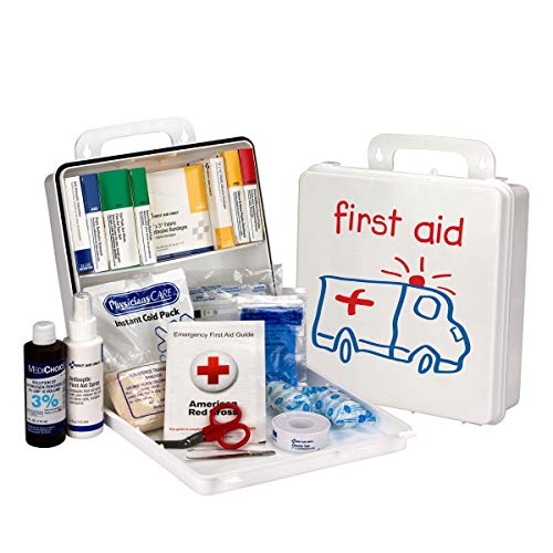 OSHA Compliant Pediatric 25 Person First Aid Cabinet Kit, Plastic Case - Emergency Kit Trauma Kit First Aid Cabinet for Schools, Day Cares, Summer Camps, Businesses Medicine Kit