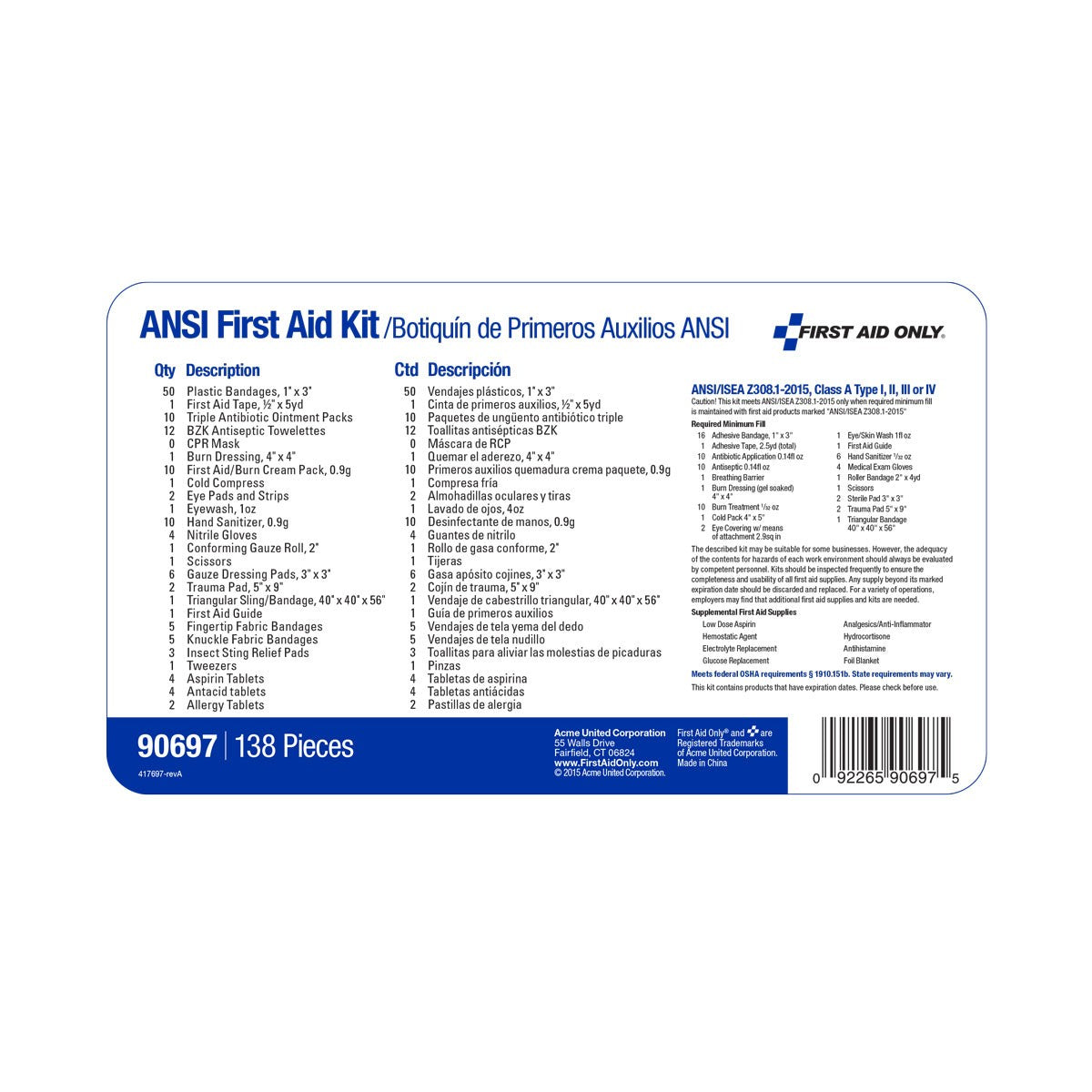 25 Person Ready Care First Aid Kit, ANSI Compliant - W-90697
