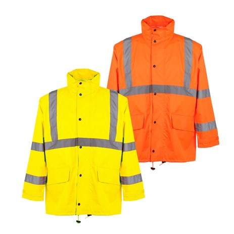 Class 3 Hi Vis Rain Jacket with Zipper and 2 Patch Pockets