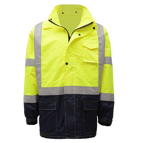Class 3 Premium Hooded Hi Vis Rain Jacket Black Bottom | Safety Work Jackets