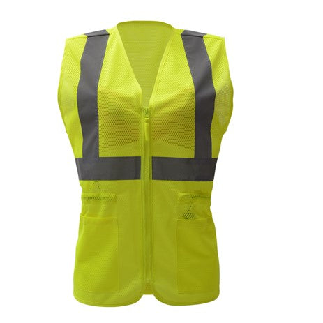 Ladies Safety Vest with Pockets| Lady Hi Vis Vests | Polyester Mesh | Zipper Closure | ANSI 107 Class 2 Compliant For Women