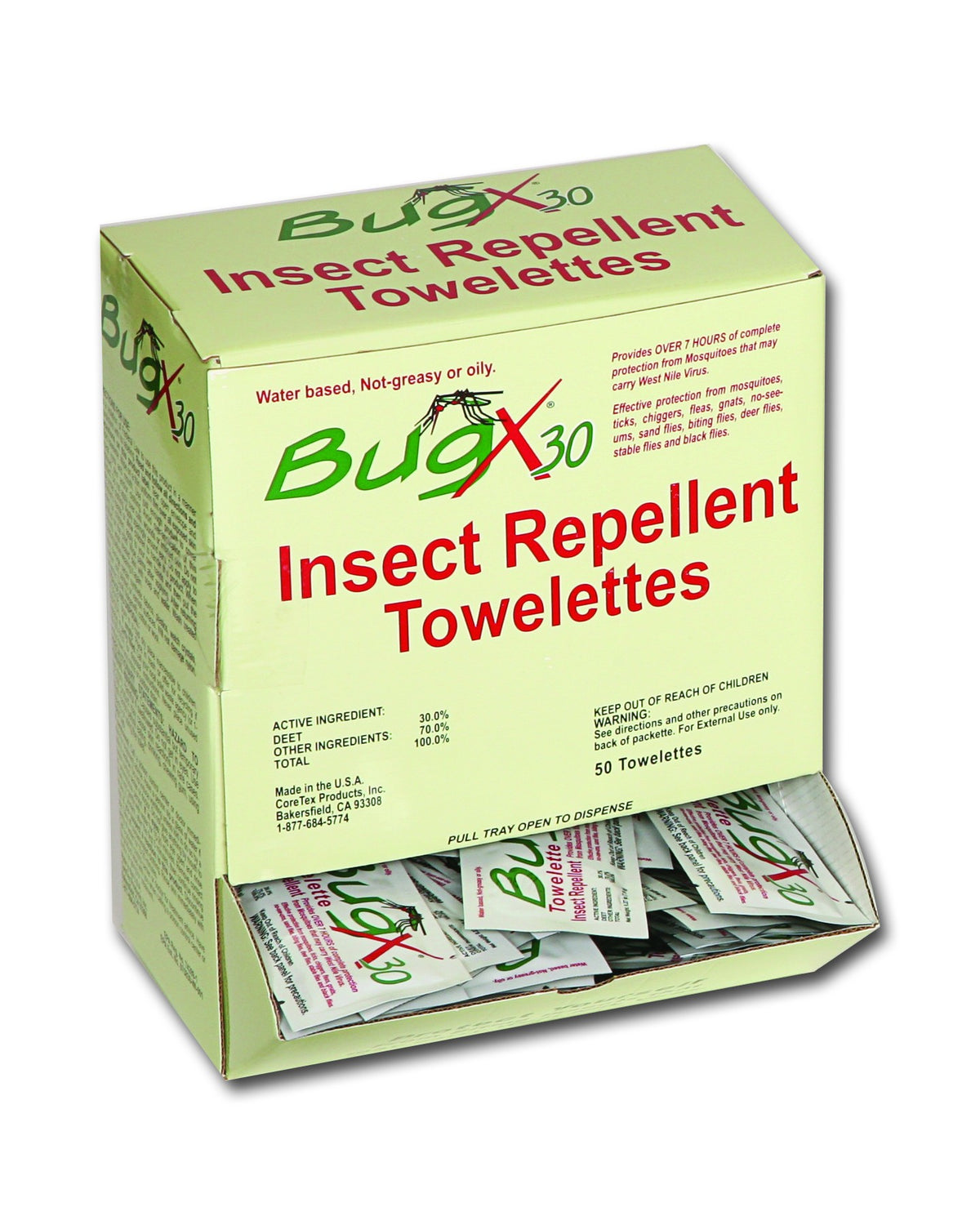 BugX30 Insect Repellent Wipes DEET, 50 Per Box - BS-FAK-18-750-1-FM