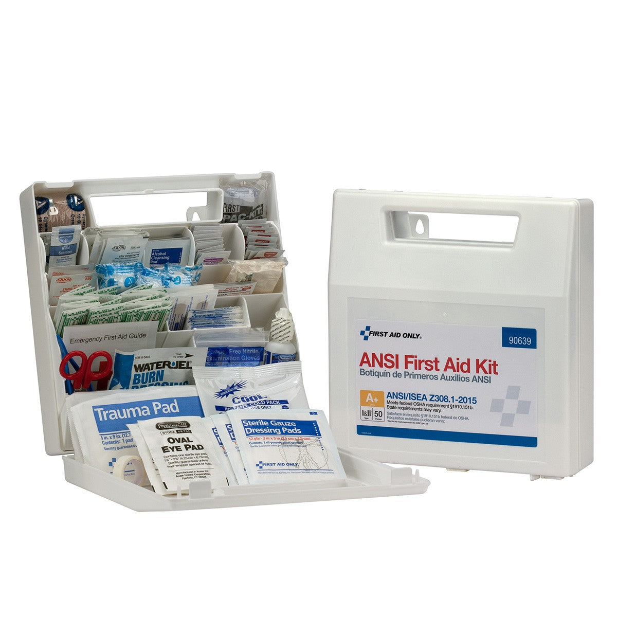 50 Person Bulk Plastic First Aid Kit With Dividers, ANSI A+, Type I &amp; II - BS-FAK-90639-1-FM