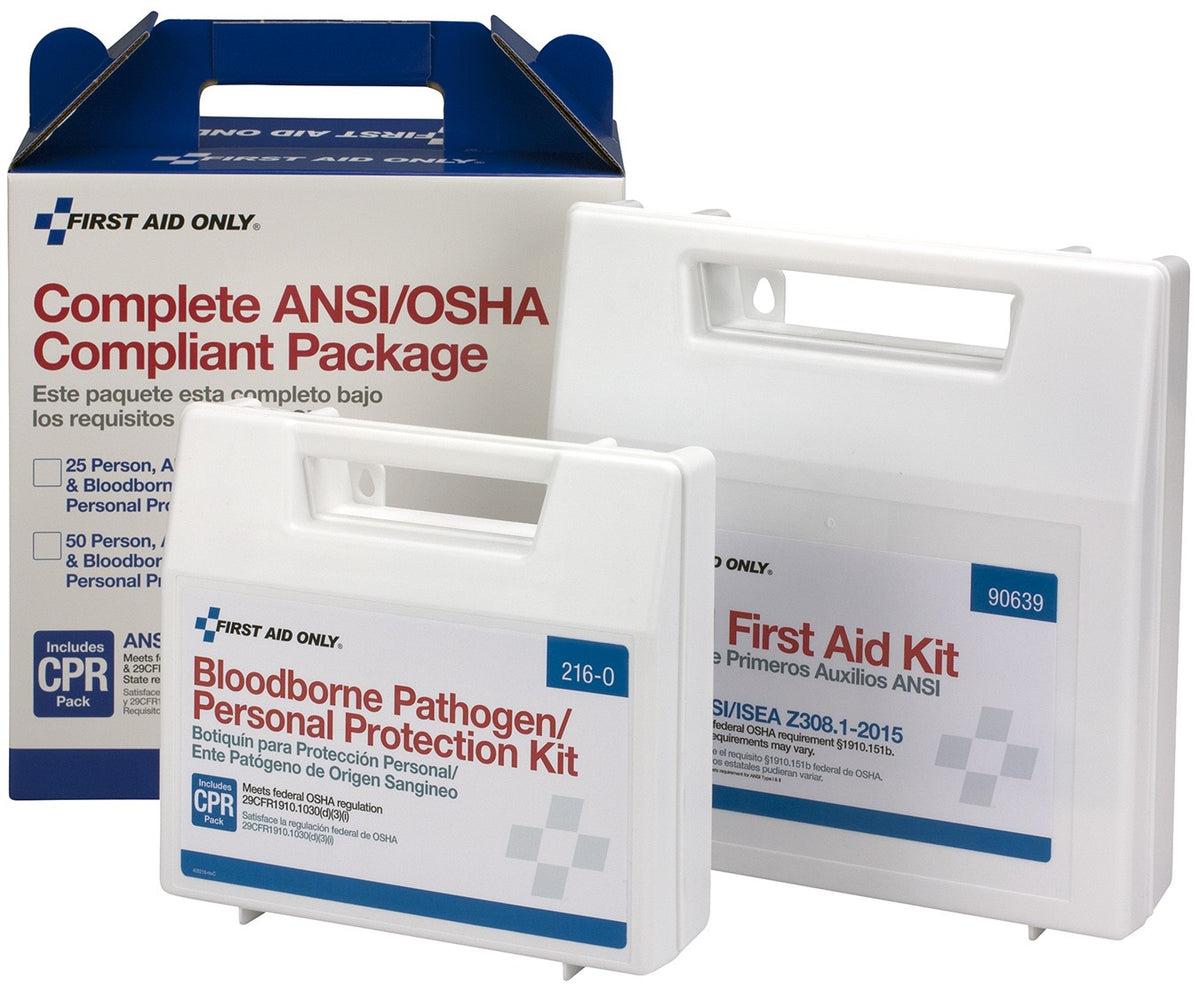 50 Person Complete ANSI/OSHA Compliance Package For First Aid And BBP, Blood Borne Pathogens - BS-FAK-90765-1-FM