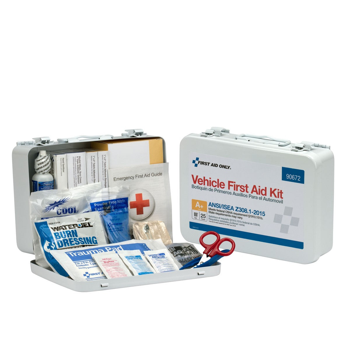 25 Person Vehicle First Aid Kit, Metal Weatherproof Case, ANSI Compliant - W-90672